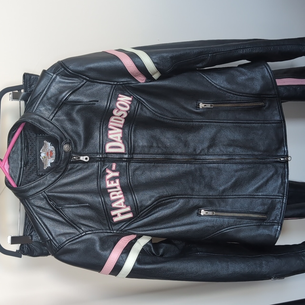 Harley-Davidson Women's Black 🩷Pink Leather Jacket And Chaps Combo Size Medium